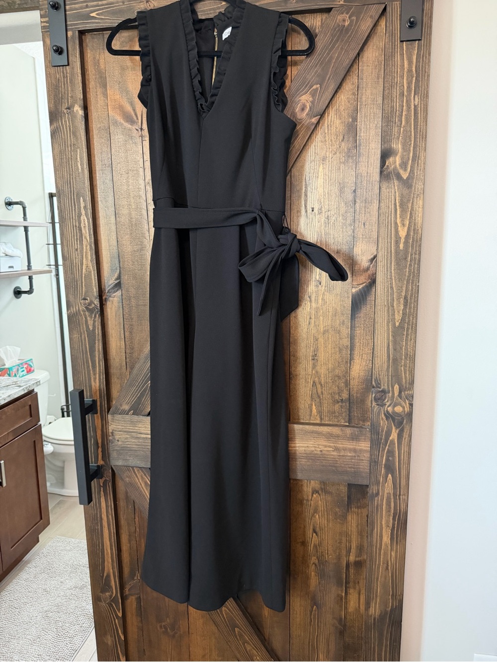 Calvin Klein Black Sleeveless V-Neck Jumpsuit with Waist Tie